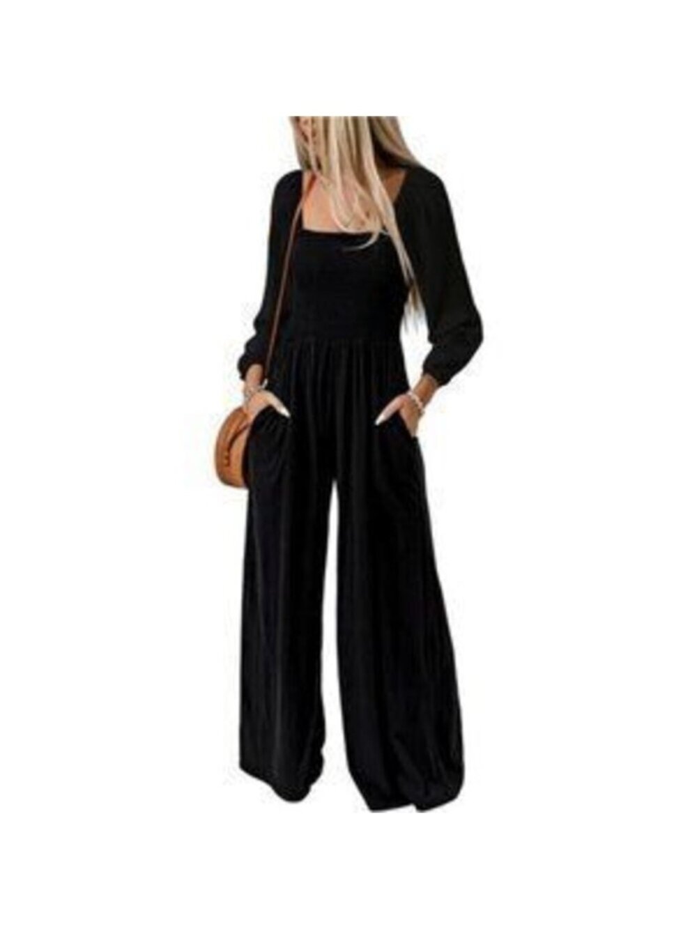 Women's Casual Loose Overall Jumpsuit Wide Leg Romper With Pocket, Black